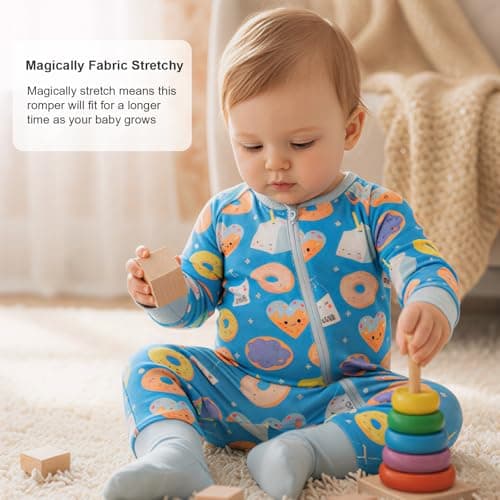 aqpa Pajamas for Baby Boys & Girls, 92% Viscose From Bamboo and 8% Spandex, Preemie & Newborn Sleepers, 2-Way Zipper PJs(Blue Cookies 3-6M) - Thumbnail 3