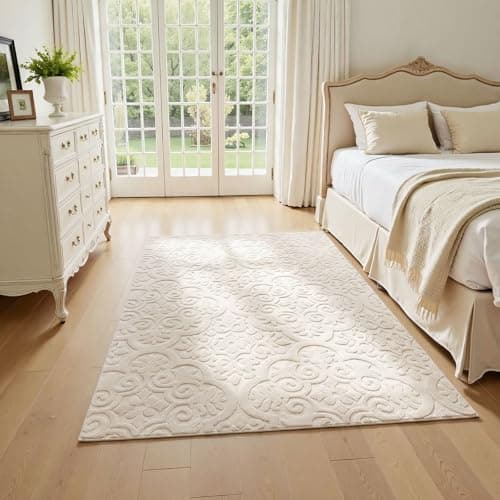 U'Artlines 3x5ft Washable Area Rug for Living Room, Neutral Beige Modern High-Low Pile Rug for Bedroom, Non Slip Soft Cozy Fluffy Large Floor Carpet for Dining Area, Kids Nursery Room - Thumbnail 6