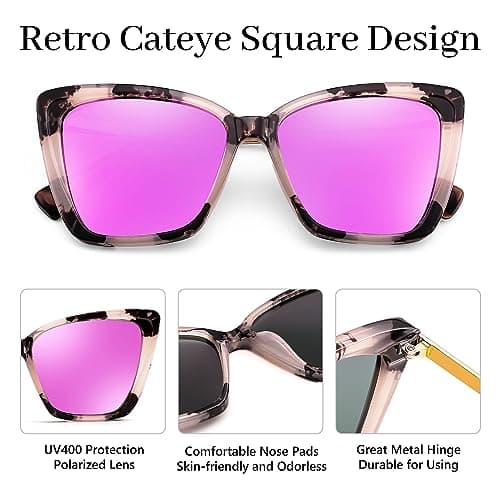 FEISEDY Trendy Polarized Women Sunglasses, Retro Womens Square Cat Eye Sun Glasses B4134 - Thumbnail 5