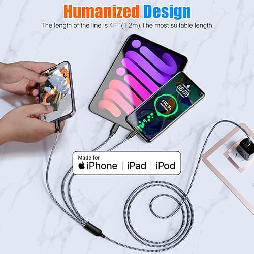 Xnewcable Multi Charging Cable 4ft 2Pack 3 in 1 Charger Cord, Multiple Rapid Nylon Braided Cable USB Charging Cable Multi Phone Charger Cord with Type C Micro Lightning USB Connectors for Cell Phones - Thumbnail 4