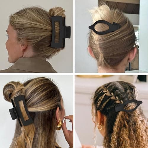CHANDAT Hair Clips for Women 4.3 Inch Large Hair Claw Clips 8 pcs Square Claw Clips & Flat Hair Clips for Thick or Thin Hair French Concord Hair Barrettes Alligator Hair Accessories for Women (Black) - Thumbnail 5