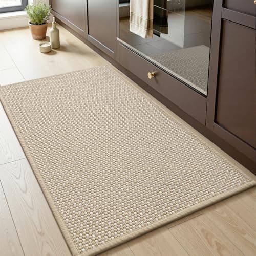MontVoo Kitchen Rugs Mat Non Slip Washable,Absorbent Kitchen Floor Mat,Rubber Backing Braided Kitchen Mat,Easy to Clean and Maintain Kitchen Mats for Floor(Beige,17"x28") - Image 1