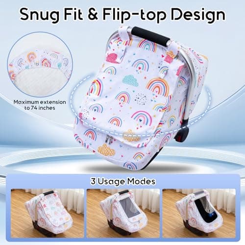 Baby Car Seat Cover for Doona, Infant Car Seat Cover with Privacy Sun Shade & Mesh Window, Breathable Carseat Cover Baby Girls, Protective Baby Carrier Cover for Newborn Shower Gift - Thumbnail 5