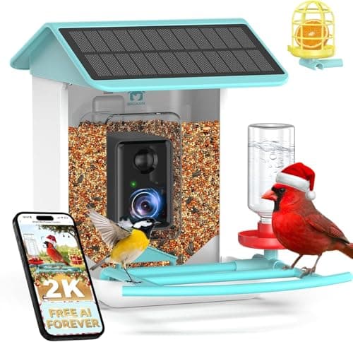 BROAIMX Bird Feeder with Camera- Free AI Forever for 1,1000+ Species Identification, 2K HD & Full Color Night Vision, Solar Powered Wireless Outdoor, Includes 64GB TF Card, Two-Way Audio, App Alerts