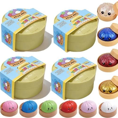 Glitter Dumpling Squishy - Random Glitter Dumpling Box, 10 Colors Dumplings Squishy Toy, More Surprises (Random-4PCS)