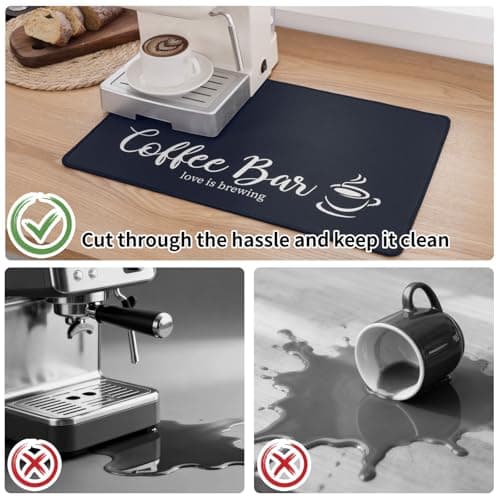 SHACOS Coffee Mat 2-Pack 12x19 Inch Absorbent Non Slip Rubber Bar Accessories Coffee Maker Mat for Countertop Dish Drying Mat Heat Resistant, Black - Thumbnail 3