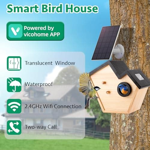 Bird House with Camera Solar Powered,2K HD & Night Vision for AI Camera Recognition for Over 10,000 Species, Real-time Videos & Pictures,Auto Detect & Notify Birdhouse Kit for Bird Lovers (Black) - Thumbnail 2