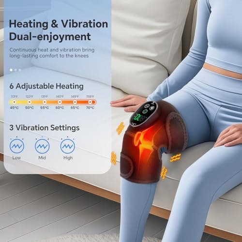 Heating Pad for Knee Pain Relief - Cordless Heated Knee Brace with Massager, Heating Knee Warmers Wrap & Arthritic Knees, Ideal for Arthritis & Joint Pain 2PCS - Thumbnail 2