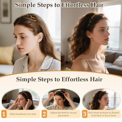 HJKLIUT 5Pcs U Shape Fashion Tooth Hair Comb Headband, High Cranium Head Bands for Women's Hair, Wavy Teeth Hairs Hoop, Vintage High Cranium Hairband for Women (5Pcs Mix, One Size) - Thumbnail 5