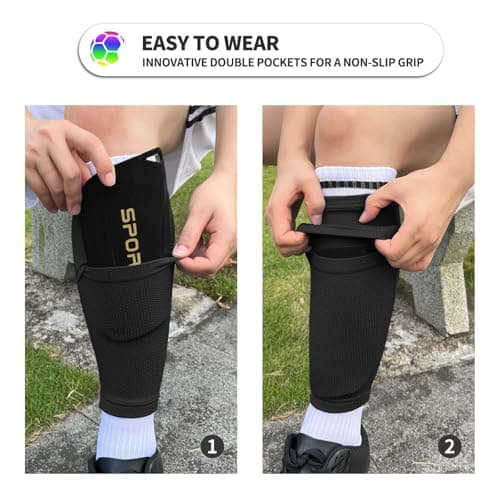 ATHCISE Kids Youth Soccer Shin Guards with Sleeves, Slip in Shinguards Soccer Shin Pads for 3-15 Years Old Boys Girls Child Teens - Thumbnail 2