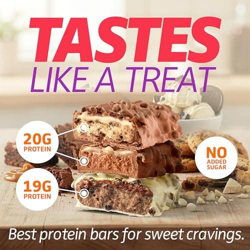 Satisfy Your Crave Protein Bars- High Protein Delicious Snacks- 19-20g of Protein, No Added Sugar- Variety Pack- Cookie Dough, Choc Caramel, Cookies & Cream- On-the-Go Snack, Pantry Staple & for Office, 12 Pack - Thumbnail 3