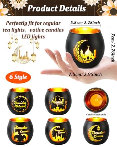 SupBri Ramadan Table Decor, Glass Votive Tealight Candle Holders,Eid Decorations for Home,Party,Centerpiece,Ramadan Gifts - Thumbnail 3