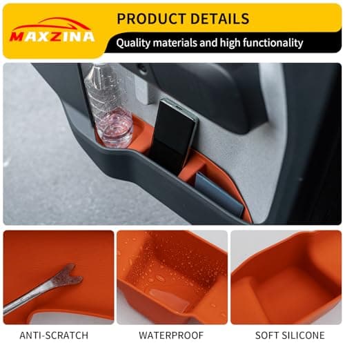 Maxzina Door Side Storage Tray Compatible with 2022-2025 (No for 2026) Ford Maverick Side Door Storage Box Door Organizer Phone Pocket Silicone Front & Rear 4PCS Maverick Accessories (Original Orange) - Thumbnail 6