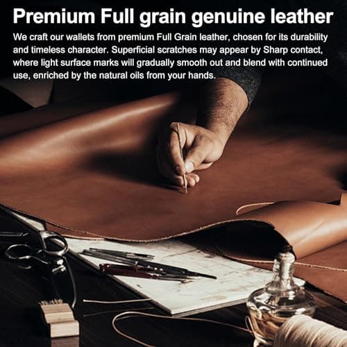furid Genuine Leather Wallet for Men: RFID Thin Trifold Front Pocket Credit Card Holder - Slim Minimalist Wallet with Metal Plates and Cash Band - Gift for Husband Father on Anniversary Birthday - Thumbnail 3