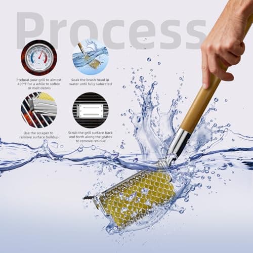 HOUSE AGAIN Grill Brush Bristle Free with Scraper, Safe Steam Cleaned Replaceable Head Fire Resistant Grill Cleaning Brush Strong Barbecue Brush Cleaner Non Wire for Outdoor Grill Grate/Wooden Handle - Thumbnail 5