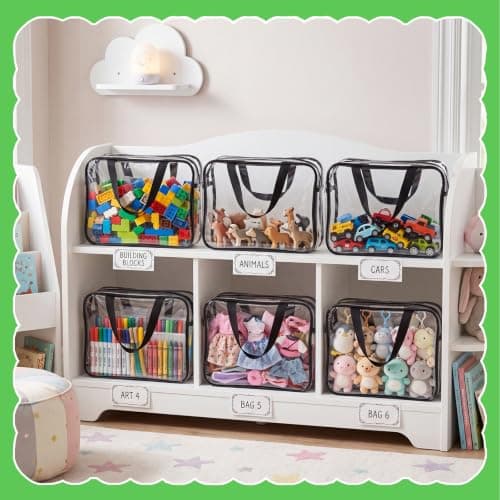 Dntorx Toy Storage Bags 6 Pack, Clear PVC Toy Organizers, Black - Thumbnail 5