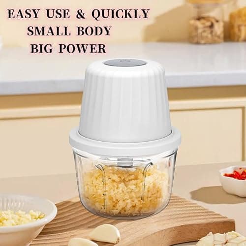 450ML Electric Garlic Chopper, Mini Portable Veggie Choppers, Garlic Grinder Masher Onion Chopper, Blender to Vegetable, Wireless Food Processor for Ginger, Chili, Fruit, Meat, etc - Thumbnail 4
