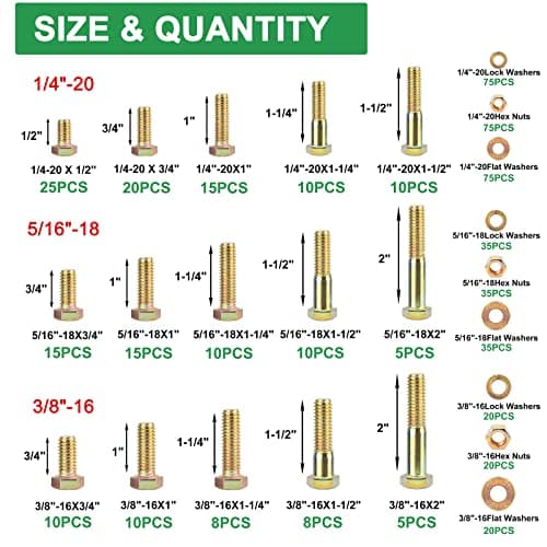 FOLIV 566Pcs Heavy Duty Bolts and Nuts Assortment Kit, Grade 8 Hex Screws Bolts Nuts Kit, 1/4-20 5/16-18 3/8-16, 15 Common Sizes Included - Thumbnail 4