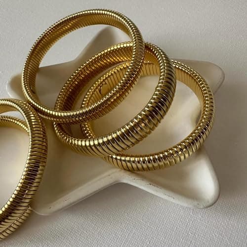 Poaiiu Gold Bracelets for Women 14K Gold Plated Stretch 14mm Snake Chain Bangle Cuff Bracelet Gold Jewelry Gifts for Women - Thumbnail 6