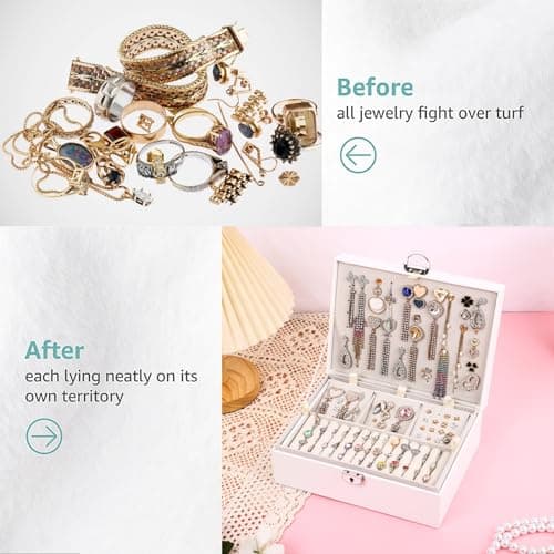 BOOVO Earring Jewelry Box For Women Girl Stud Organizer, 4 Layers Girl Jewelry Organizer Box With Lock Earring Holder Organizer Necklace Ring Jewelry Organizer Box For Girls (White, 4 layer) - Thumbnail 5