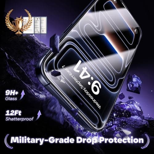 GolbinBox for iPhone 17 Pro Screen Protector, [12FT Military-Grade Shatterproof] [9H+ Tempered Glass] [Easy Installation] [HD Clear] Full Coverage Protection for iPhone 17Pro 6.3", 2 Pack - Thumbnail 4