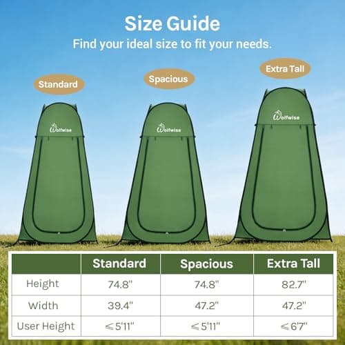 Wolfwise Pop Up Shower Tent, Portable Instant Changing Tent with Ventilation Window & Carry Bag, Privacy Bathroom Toilet for Beach, Camping & Outdoor, Width 47 ", Height 75 ", Green - Thumbnail 2