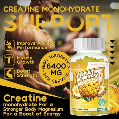 Creatine Monohydrate Gummies Complex for Men & Women -Advanced Formula W/L-Taurine + Vitamin B12, Sugar Free Chewable Supplement,90 Pineapple Gummies - Thumbnail 5