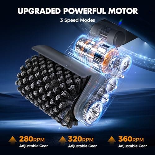 Electric Grill Brush, Cordless BBQ Cleaner, 3-Speed & Angle Adjustable, 3-in-1 Kit with Gloves, Reinforced Bristles, 150Mins Runtime, Removable & Dishwasher Safe for Outdoor BBQ Grates (Light Gray) - Thumbnail 2