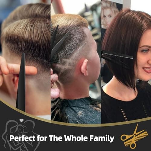 ETHTXE Professional Black Hairdressing Scissors, 6.5" Japanese Stainless Steel Thinning & Straight Trimming Shears – Salon-Grade Barber Tools for Men, Women, and Family Gifts - Thumbnail 6