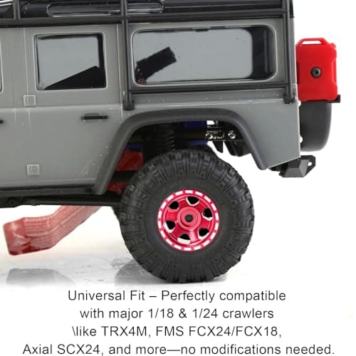 RcThjia 1.0 Beadlock Wheels and Tires Set 57 x 24 mm 1.0 inch Rubber Rock Crawler Tires & Alloy Blade Wheels for 1/18 1/24 Axial SCX24 TRX4M Gladiator Bronco C10 JLU Deadbolt RC Crawler Upgrade (Red) - Thumbnail 4