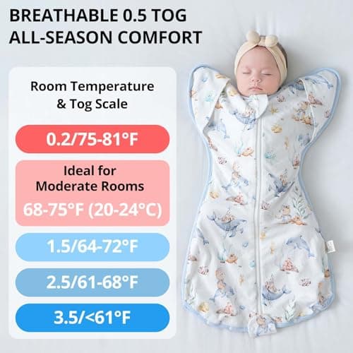 JOYNCLEON Baby Sleep Sack Swaddle for Newborns,0.5 TOG Self-Soothing Wearable Blanket to Improve Sleeping & Ease Startle Reflex,100% Cotton, Lightweight & Breathable,Baby Registry Essential - Thumbnail 4