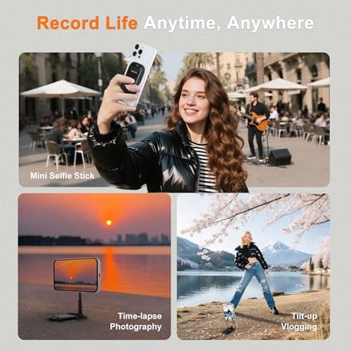 Auduto Magnetic Phone Tripod Stand, Portable Mini Selfie Stick for iPhone 17/16/15/14/13/12 & MagSafe, Aluminum Angle-Adjustable Foldable Strong Magnet Phone Holder, Travel Essentials - Thumbnail 6