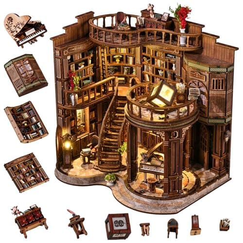 Havefunfun Dreamy Book Hall Book Nook Kit – DIY Miniature Dollhouse 3D Wooden Puzzle, Multi-Layer Vintage Library with LED Warm Light, Premium Imported Wood Bookends, Creative Gift for Adults & Teens - Image 1