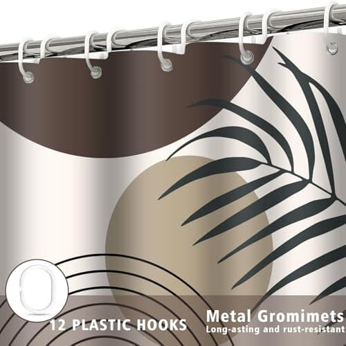 LYLYCTY Boho Shower Curtain Set, Chocolate Bohemian Mid Century Leaf Sun Modern Shower Curtains for Bathroom Decor Waterproof Fabric with 12 Hooks 72x72 Inches - Thumbnail 5