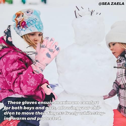 Sea Zaela Waterproof Winter Gloves for Kids Toddler Warm Snow Gloves Boys Girls Ski Gloves Windproof Mittens Youth,Grey Dinosaur,4-6 T - Thumbnail 4