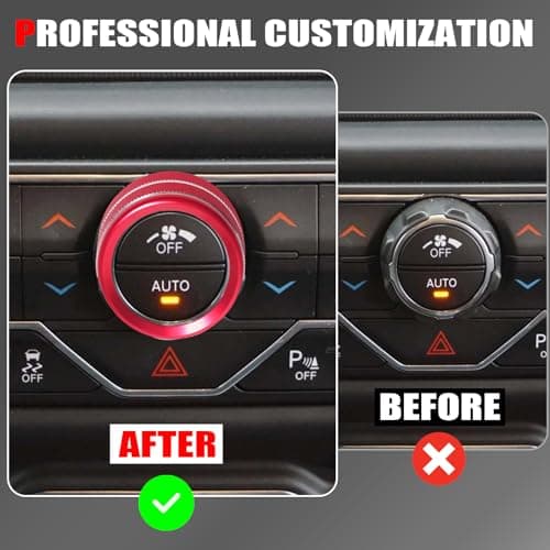 4PCS Aluminum Alloy Button Knob Cover for Jeep Wrangler JL JLU 2018-2025 & Gladiator JT 4XE Compatible Interio Accessories Cover, Volume Radio Air Conditioner Headlight Switch Knob Cover (Red) - Thumbnail 4