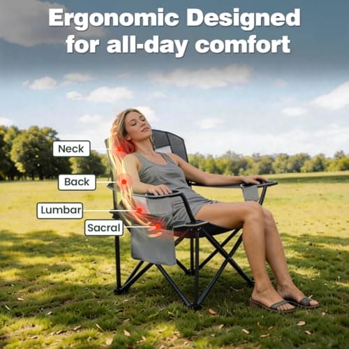 SUNNYFEEL Camping Chairs for Adults, Oversized Camping Chair Heavy Duty 500LBS, Portable Lawn Chair with Cup Holder, Side Pocket&Bag for Outdoor Camping/Beach/Picnic/Fishing, Grey - Thumbnail 3
