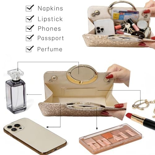 LUKLUKTAISUN 2026 Glitter Sequin Clutch Purse for Women Elegant Bling Paillettes Evening Bag Sparkle Polyester Handbag(Rose Gold) - Thumbnail 4