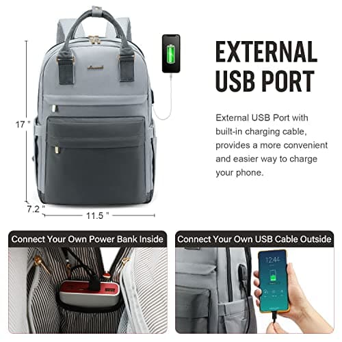 LOVEVOOK Laptop Backpack for Women 15.6 Inch Laptop Bag with USB Port, Fashion Waterproof Backpacks Teacher Nurse Stylish Travel Bags Vintage Daypacks Bookbag for College School Work - Thumbnail 5