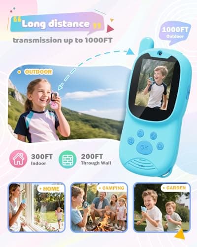 Eveedo Video Walkie Talkies for Kids,2 Pack Rechargeable Kids Walkie Talkies Can Send Message,Christmas Birthday Gifts for Kid Age 3-12,Portable Toddler Toy for 4 5 6 7 8 9 Year Old Girl Boy Pink/Blue - Thumbnail 5