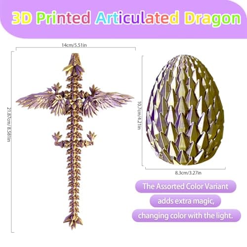 3D Printed Dragon Egg - Crystal Dragon Articulated Fidget Toys for Home Office Decor - Stocking Stuffer, Easter Eges, Surprise Eggs, Collectible Gift for Kids & Adults - Fidget Desk Toy for Kids - Thumbnail 2