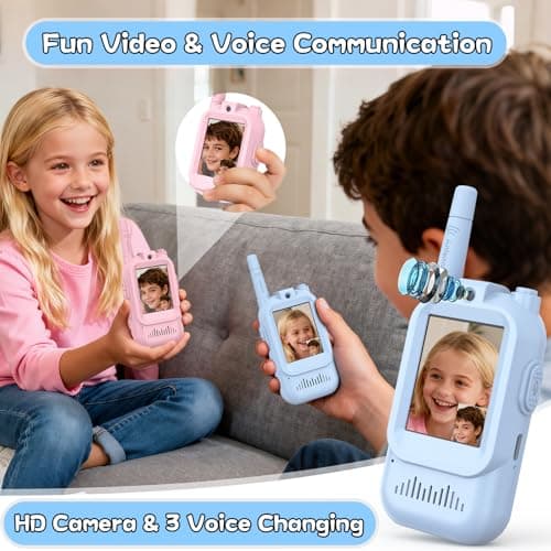 Walkie Talkies for Kids Pack of 2, Rechargeable Long Range Two Way Radios Toys for Boys Girls Age 3-5, Outdoor Adventure Camping Hiking, Birthday with Pink Blue Design - Thumbnail 2