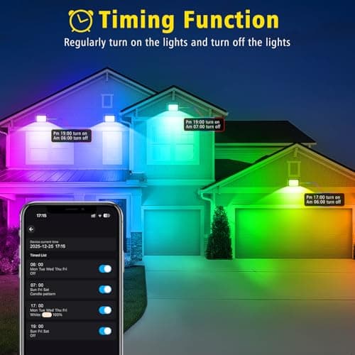 T-SUN RGB Flood Lights Outdoor, 600W Equivalent Color Changing Landscape LED Light with APP Control, Waterproof Floodlight with 16 Million Colors, Timing, Music Sync (RGB-APP Control, 60W-2Pack) - Thumbnail 5