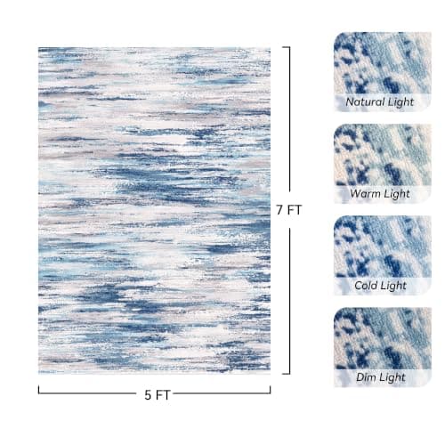 tchdio 5x7 Area Rugs for Living Room, Machine Washable Rug Modern Abstract Area Rug, Non Slip Rugs for Bedroom Rug, Soft Indoor Carpet for Living Room Office Dorm, Blue - Thumbnail 2
