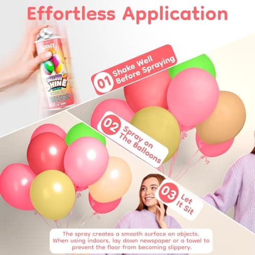 LOOLEY Peach Scented Balloon Shine Spray, 15 fl.oz 168+ Hrs Ultra Lasting High Shine Balloon Spray, Waterproof and Instant Gloss Formula, No-Wipe Design, Perfect for Party and Event Decorations - Thumbnail 3