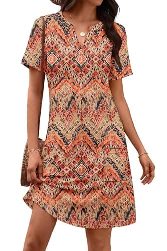 ATHMILE Dresses for Women 2026 V-Neck Summer Beach Vacation Clothes Short Sleeve Split Hem Sundress with Pockets - Image 1
