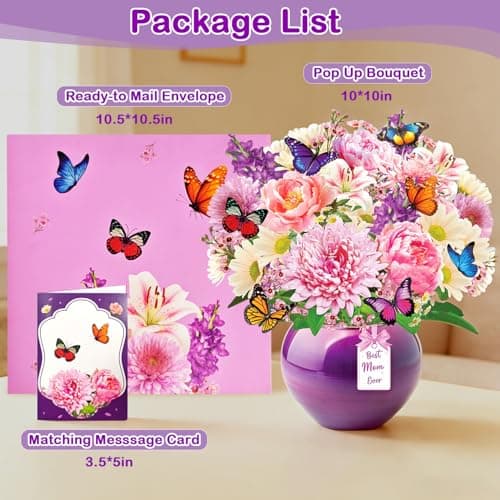 XUNXMAS Mother’s Day Card, Happy Birthday Card Peony Flower Bouquet Design, Forever Flower Bouquet Mothers day Card, 3D Pop Up Birthday Card for Mom with Music&Lights, Anniversary for Wife, Mother, Her - Thumbnail 3