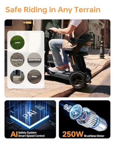 Paiseec S3 Pro Mobility Scooters for Adults, 40 Miles Long Lasting Mobility Scooter, Lightweight Travel Scooter for Seniors, 300 lbs Capacity, AI Speed Control, 250W Motor (Grey-40miles-S3) - Thumbnail 4