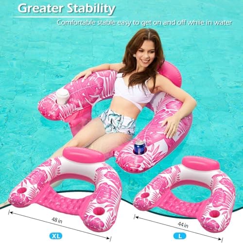 Jasonwell Inflatable Pool Float Chair - Pool Floaties Floating Pool Chair Lounge Floats for Swimming Pool Water Chair Pool Lounger with Cup Holder Pool Toy Party Floaty Adults - Thumbnail 4