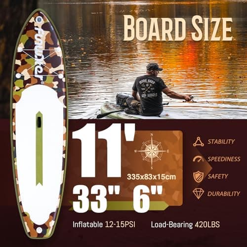 FunWater SUP Inflatable Stand Up Paddle Board Ultra-Light Inflatable Paddleboard with SUP Accessories,Fins,Adjustable Paddle, Pump,Backpack, Leash, Waterproof Phone Bag(Brown) - Thumbnail 2